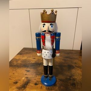 Vintage 14” Wooden Nutcracker King In Crown With Sword Christmas Holiday Decor